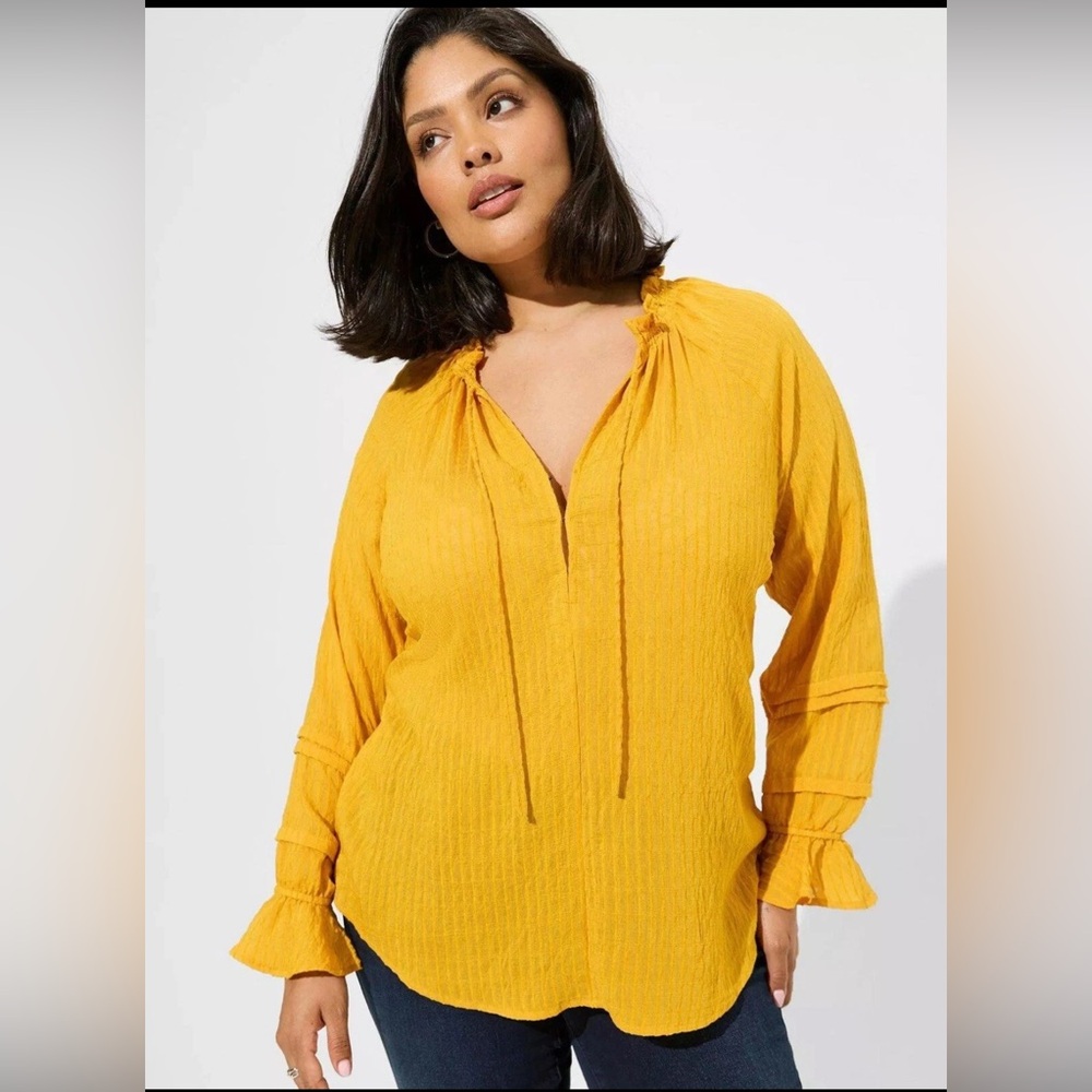 NWT Torrid Women’s Plus Size Stripe Gauze Lace-Up Peasant Top Size 2X